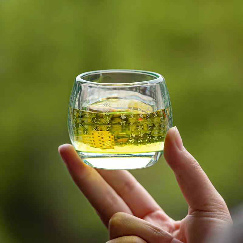 水晶玻璃杯加厚耐热心经茶杯226