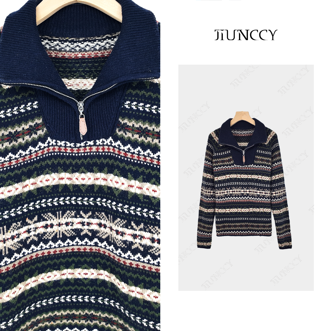 JIUNCCY【牧野】定制真丝羊绒浣熊毛绵羊毛混纺费尔岛毛衣 52YZZ212