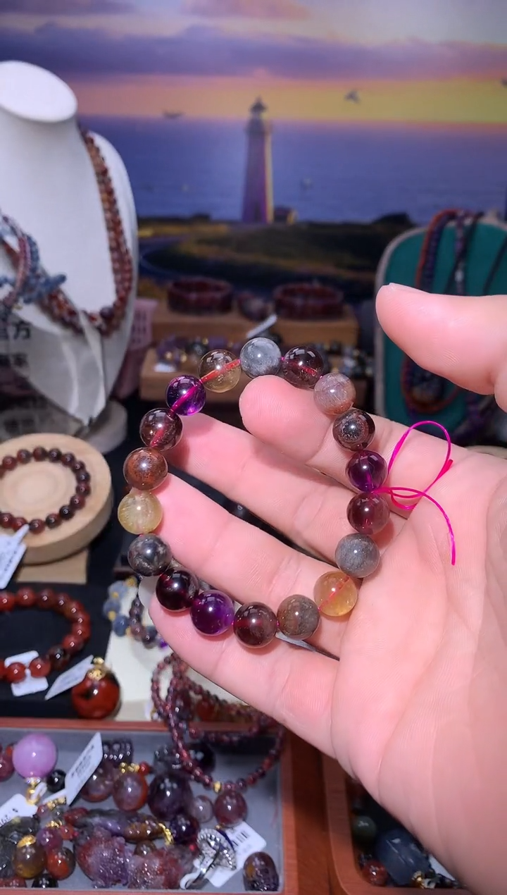 未镶嵌珠宝半成品水晶极光多宝圆珠手串，10m+