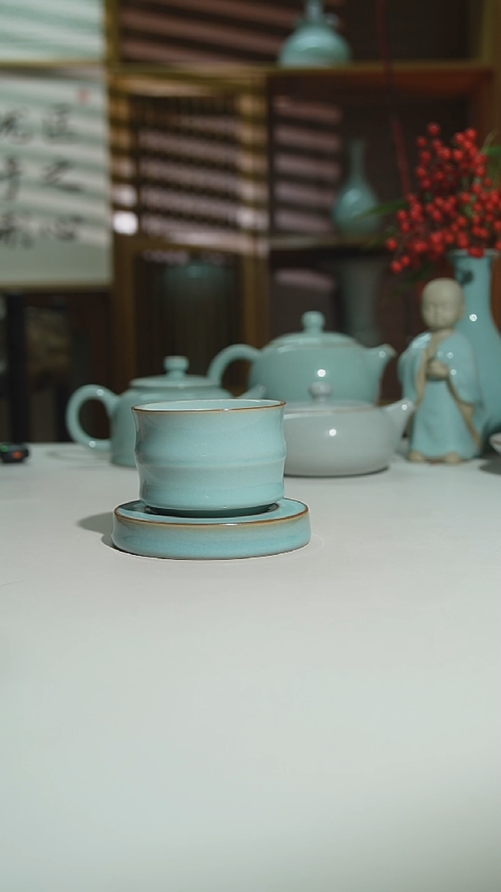 珑匠天青矮竹节加双线杯垫一级