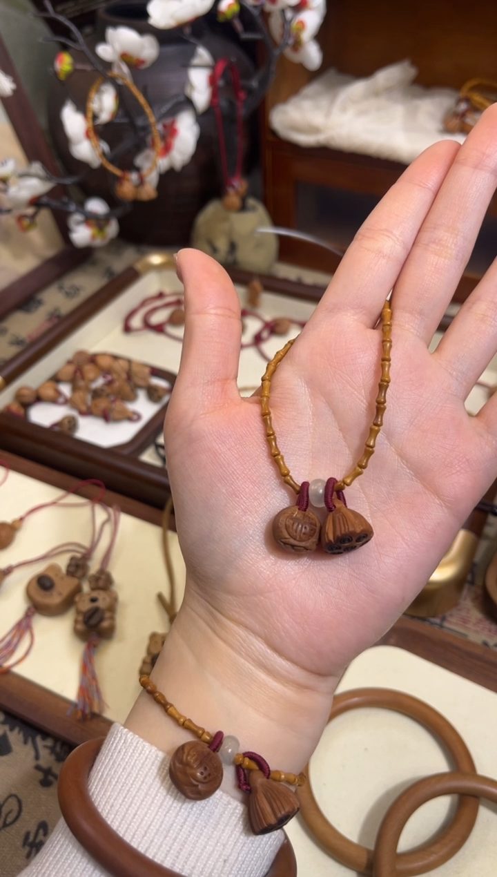 手串桃核【桃缘行】竹节「福气莲莲」桃核辟、挡、驱、护 备注手围