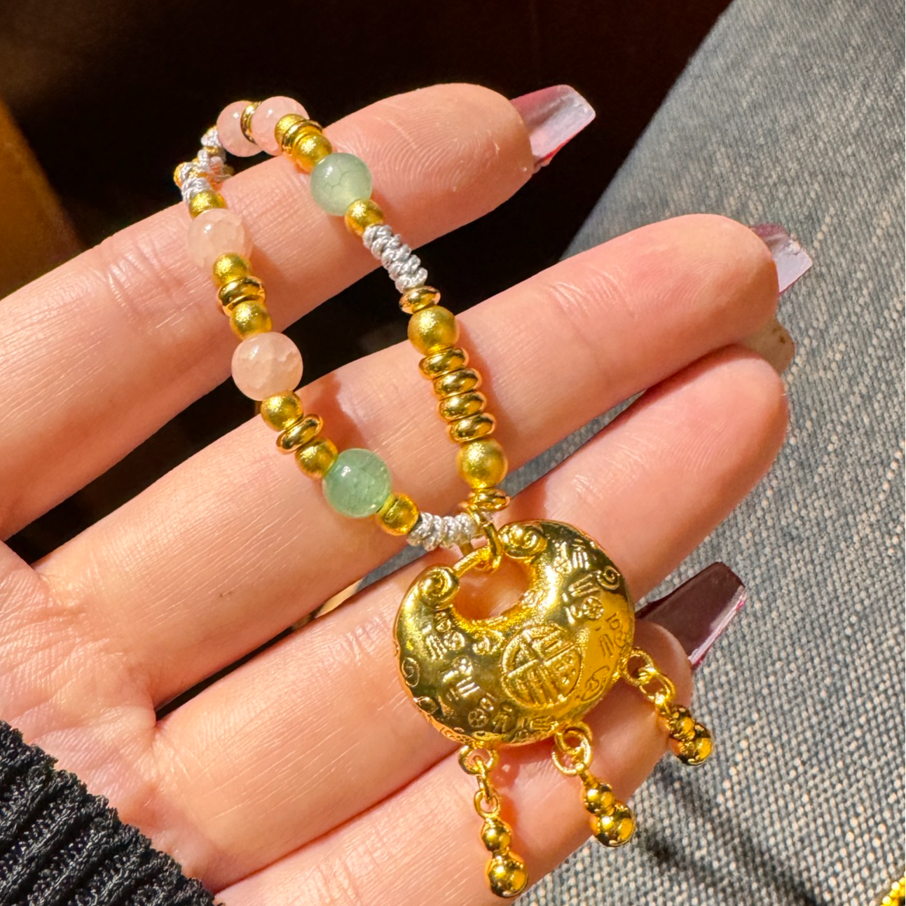 铜合金莫桑石项链 Boonlai 如意流苏小锁项链1122