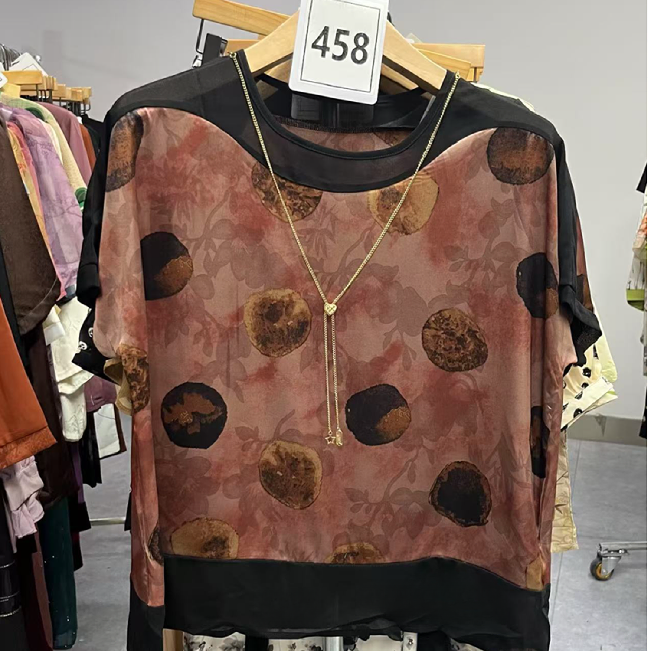 458-圆领气质短袖宽松女士服装印花T恤