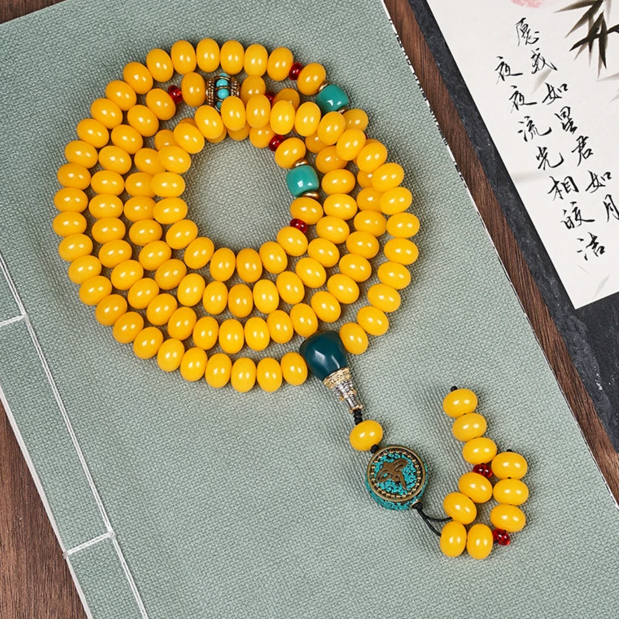 黄菩提108颗白玉菩提子原创手工手串菩提根手持男女百搭脖挂斜跨