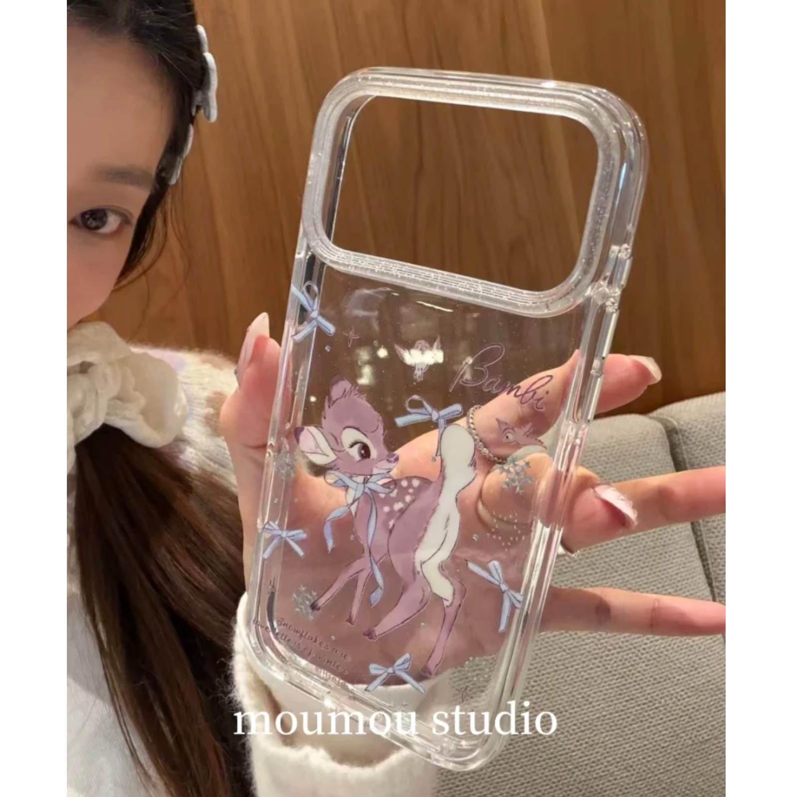 韩系可爱鎏金雪花小鹿斑比手机壳适用于苹果17promax16防摔简约