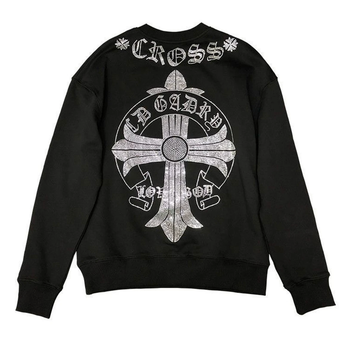 2025冬季烫钻长袖冬款加绒加厚烫钻情侣卫衣情侣欧美套头圆领黑色