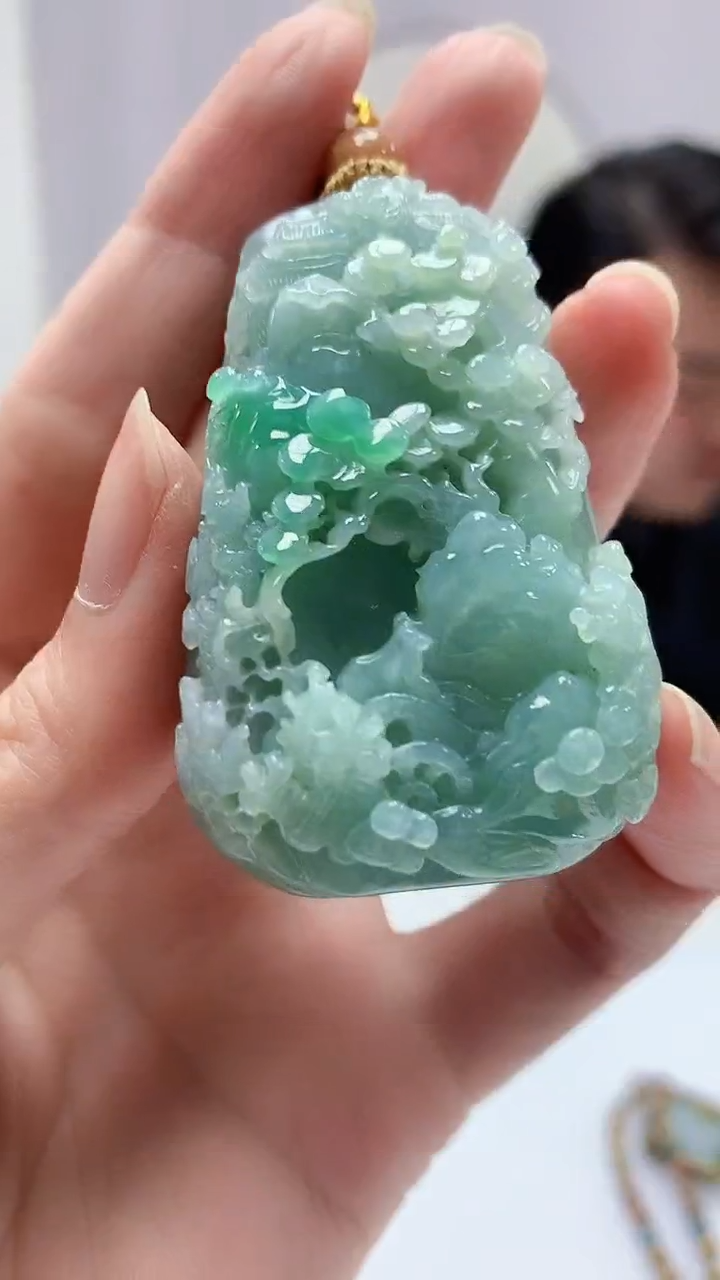 【闪购商品】定制翡翠未镶嵌5060zm-毛货赠珠链山水53
