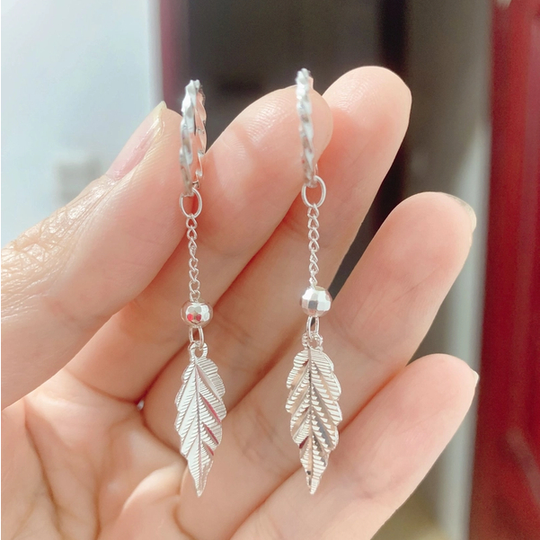 足银耳饰 中国银都足银树叶子流苏耳环耳圈气质百搭简约节日生日
