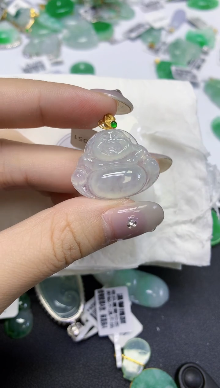 颈饰18K金镶嵌翡翠天然缅甸翡翠A货百元以上9元证书费自理