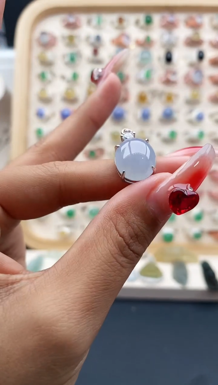 【闪购商品】翡翠颈饰银S925镶嵌缅甸天然A货翡翠333 1+4