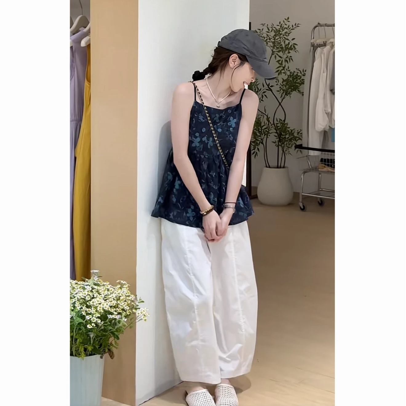 复古碎花印花韩版休闲百搭通勤小众背心女（清冷系禅意衣服女