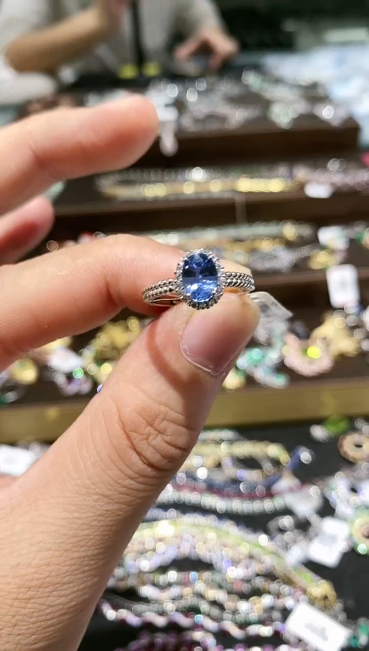 【闪购商品】蓝宝石戒指银S925镀金镶嵌戒指