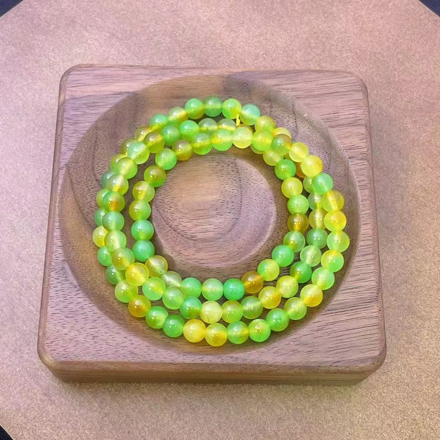 天然玉石 102 缅甸黄加绿 缅料三圈6mm