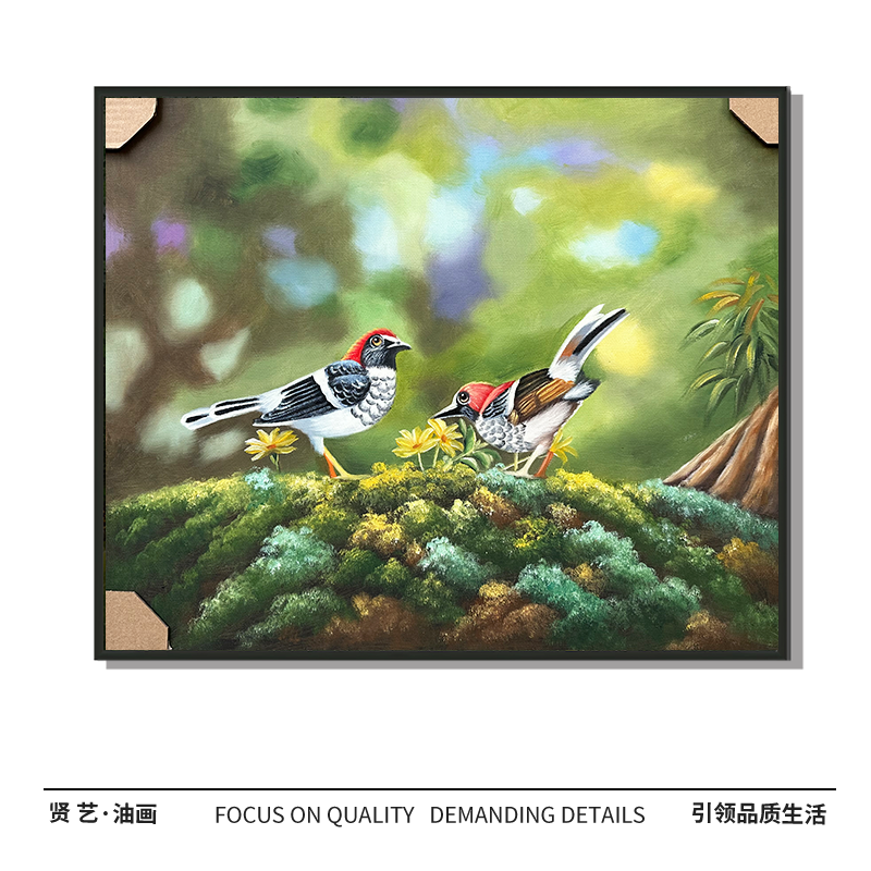 翠鸟50×60纯手绘油画中式简约现代厘米餐厅卧室客厅设