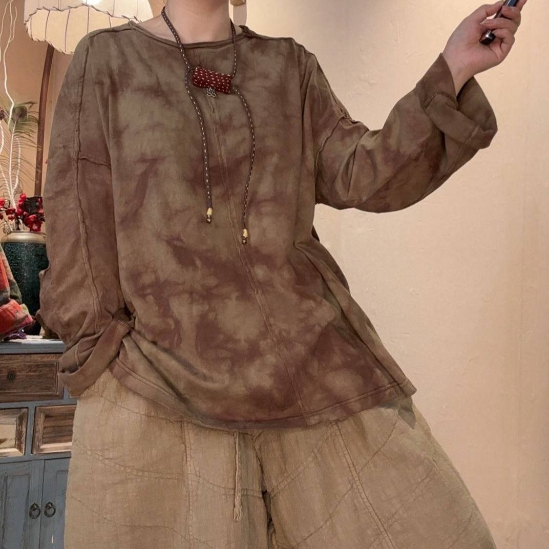 【语禾】F7515新春款圆领百搭宽松浸染工艺长袖T恤（衣长69胸围138）