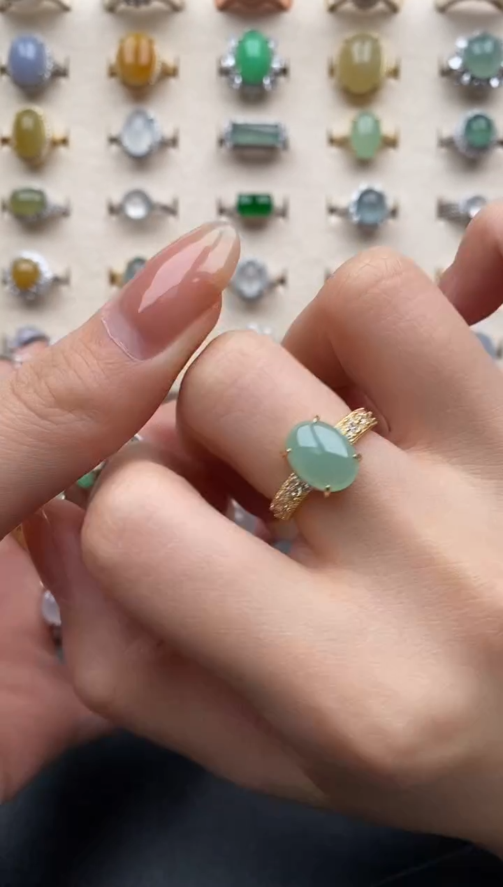 银S925镶嵌戒指翡翠一物一证一礼盒