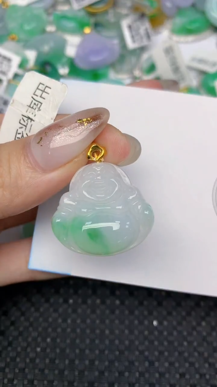 颈饰18K金镶嵌翡翠天然缅甸翡翠a货百元以上9元证书费自理