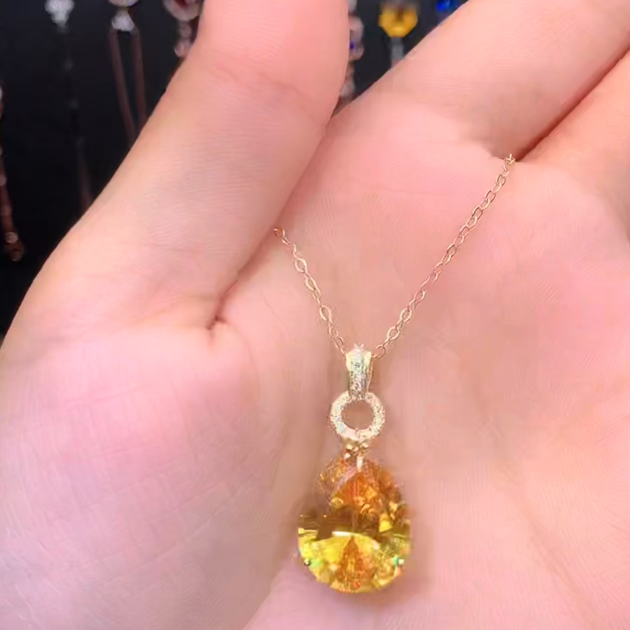 水晶S925银镶金色吊坠