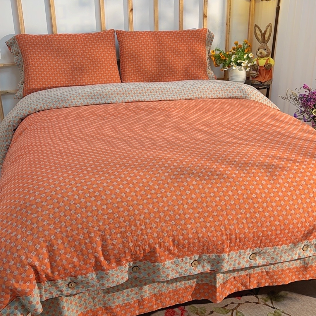 【香奈】全棉双层纱母婴级色织提花床单被套床上四件套床品