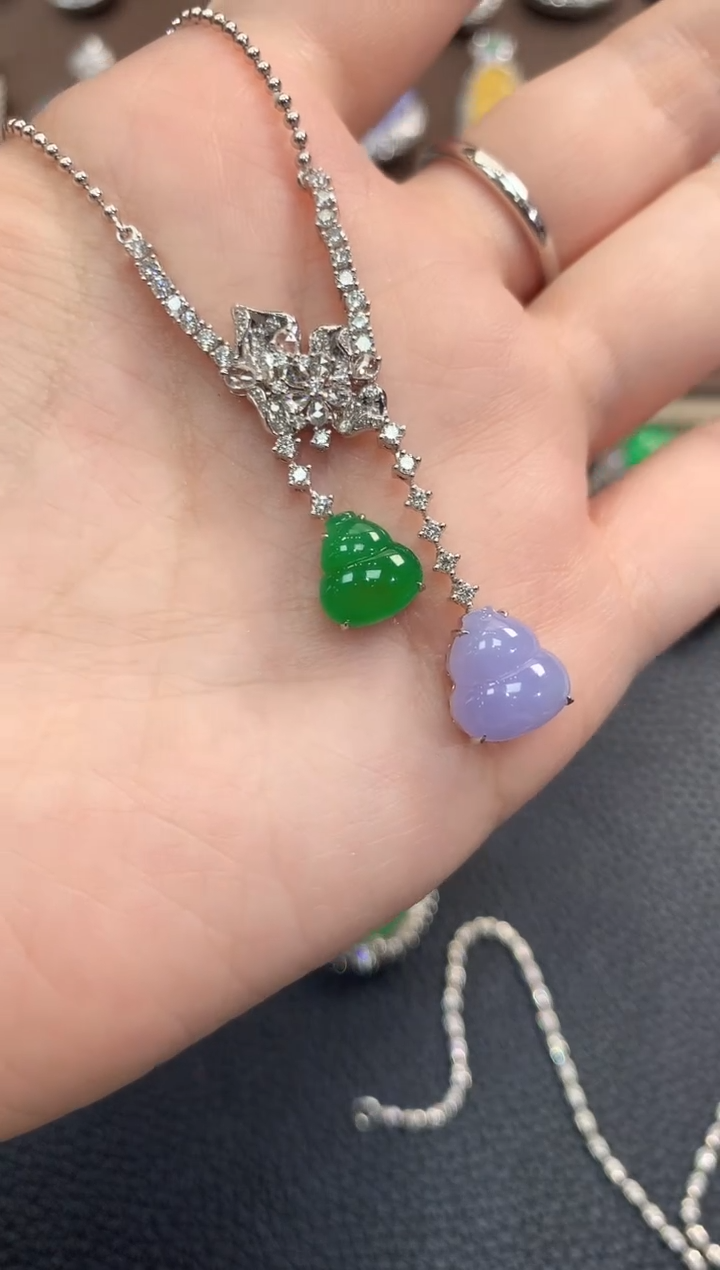 翡翠18K金镶嵌吊坠(不含链)春日珠宝 B99紫货有色差