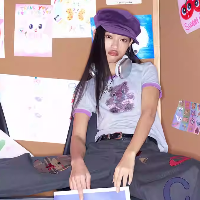 自播iscreamcolour MOF美式轻薄环领正肩T恤短袖可爱印花上衣