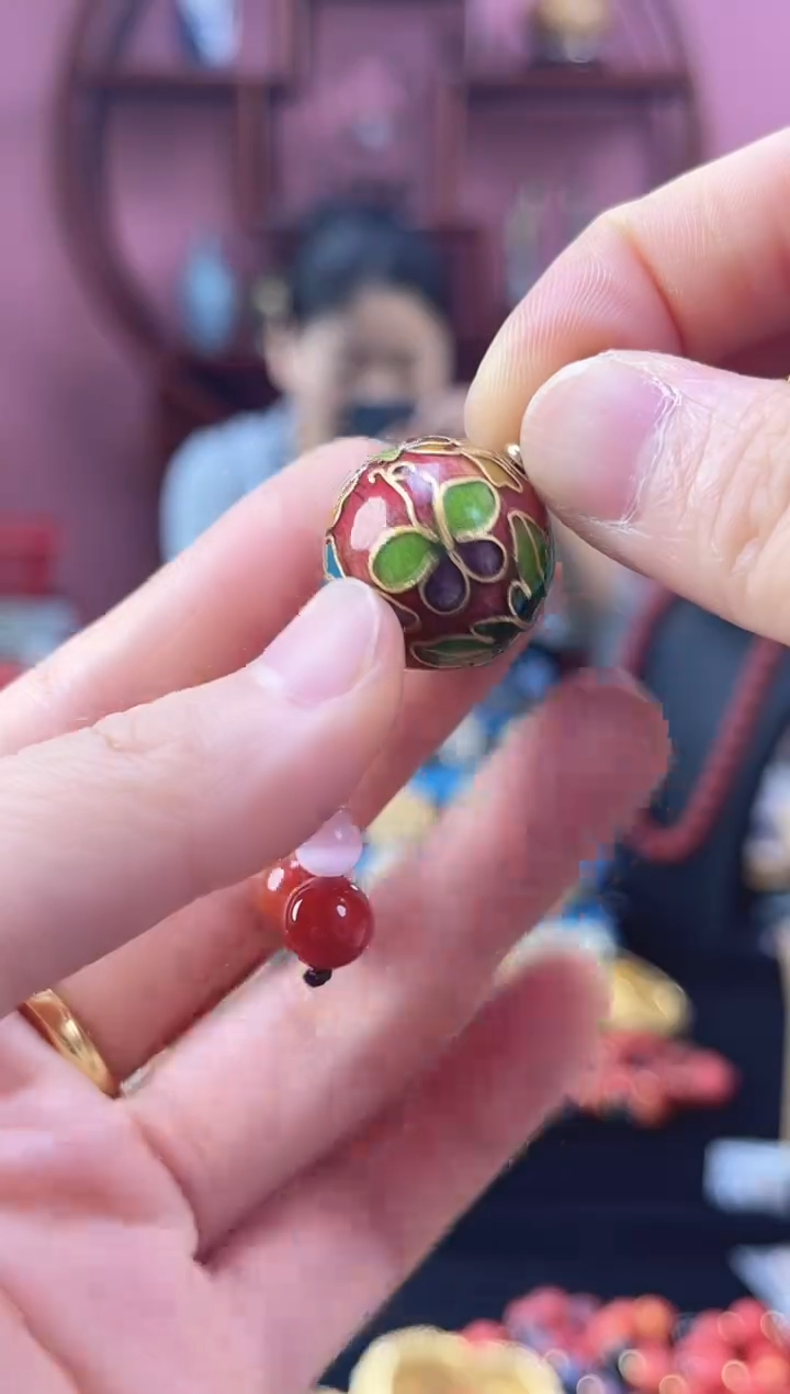 非遗 景泰蓝 2cm大珠 吊坠 红色