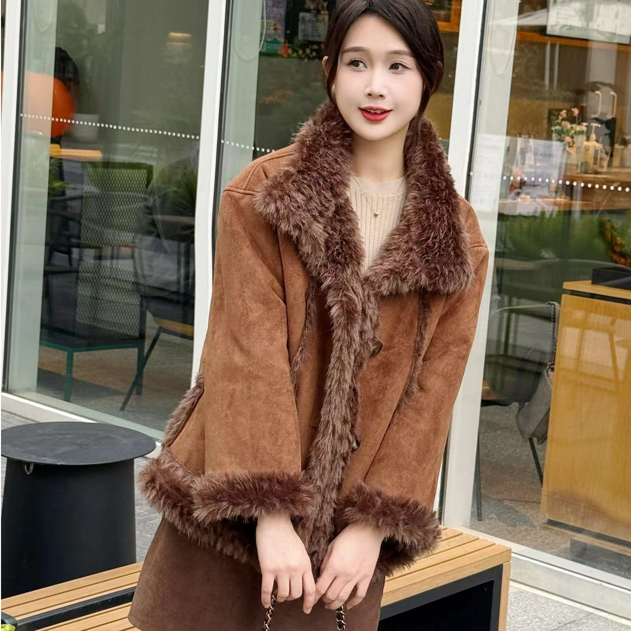 【有运费险】编号11-52秋冬新款时尚轻奢修身皮毛一体外套