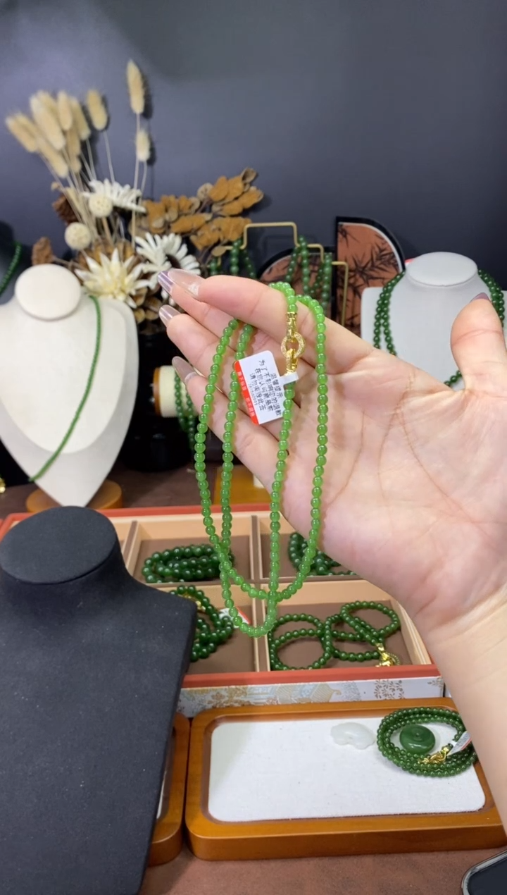 【闪购商品】和田玉（碧玉）颈饰未镶嵌4正阳绿毛衣链