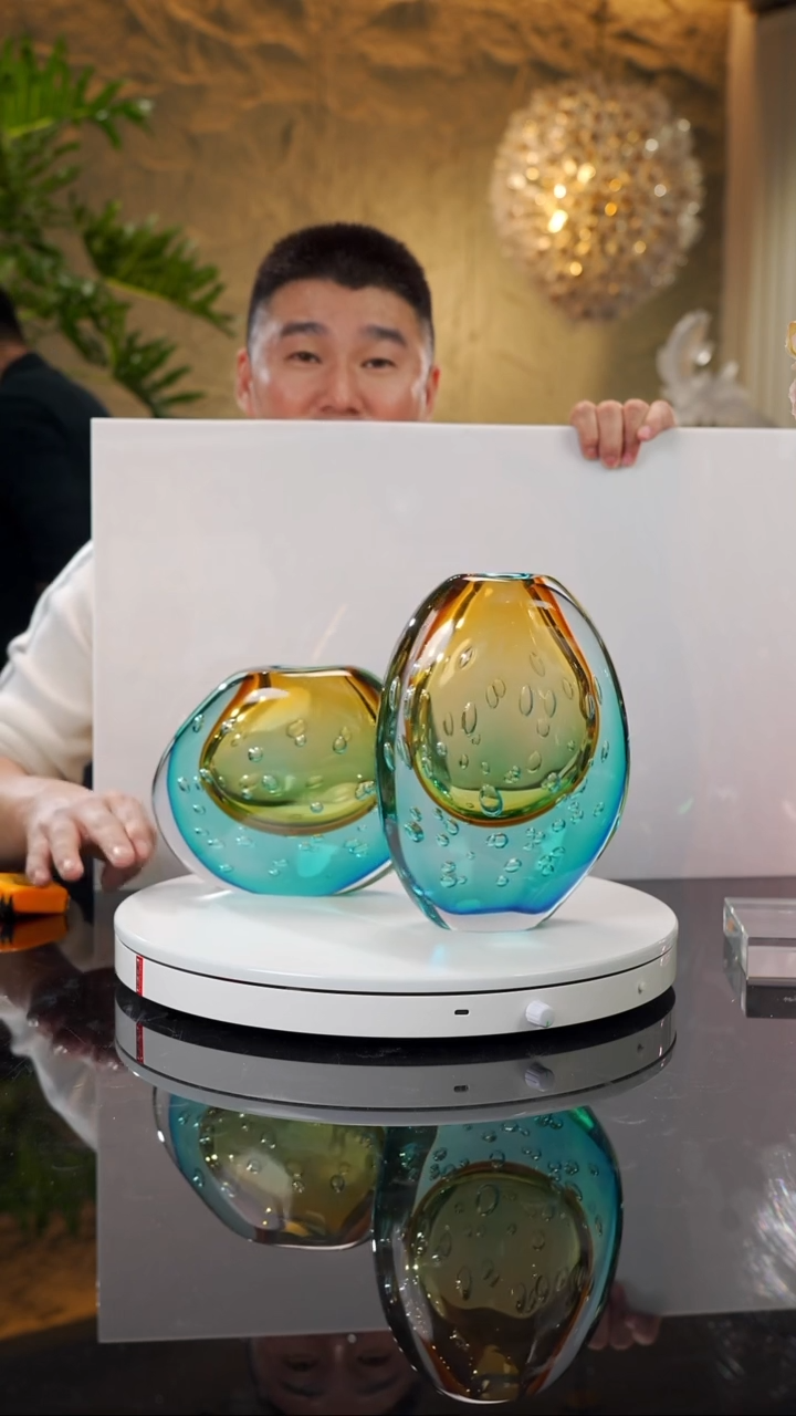 【闪购商品】瓷片设计款琥珀蓝花瓶一对