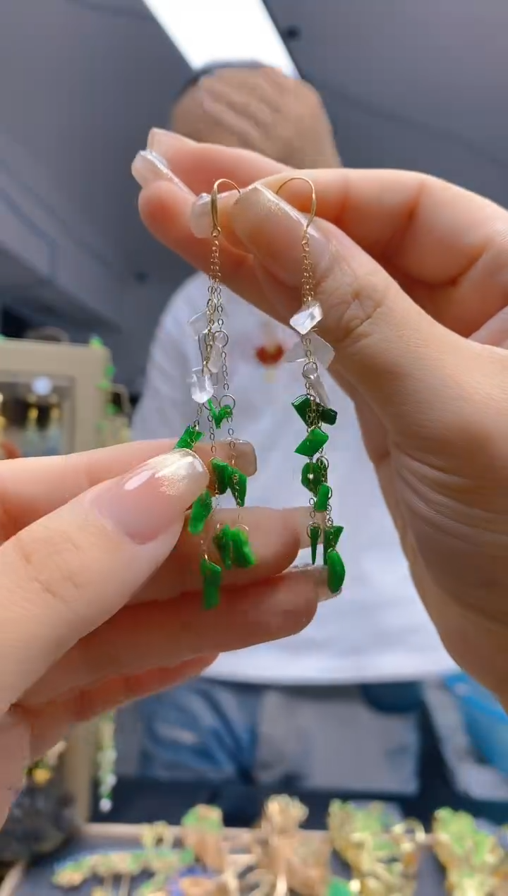 【闪购商品】翡翠耳饰18K金镶嵌25118k翡翠耳钩