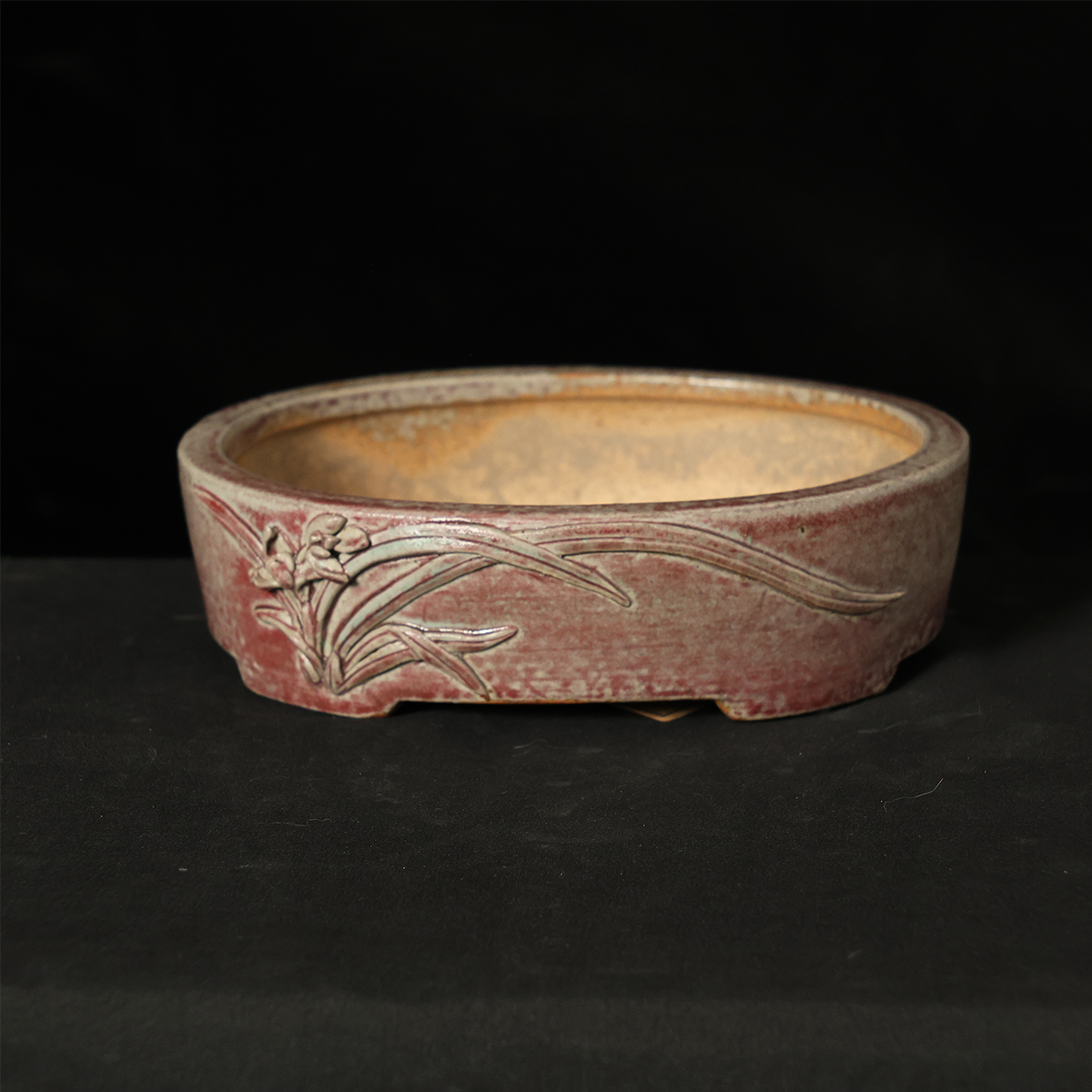 陶一峰石湾花盆7.5寸椭圆盆贴花兰花盆窑变釉家居装饰传统手工