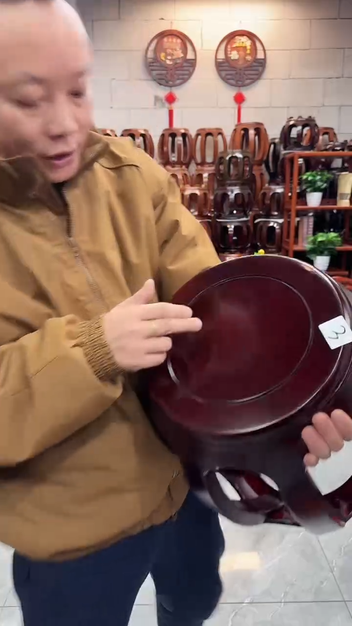 花梨木类家具（微瑕）酸枝色大号鼓凳单条3号