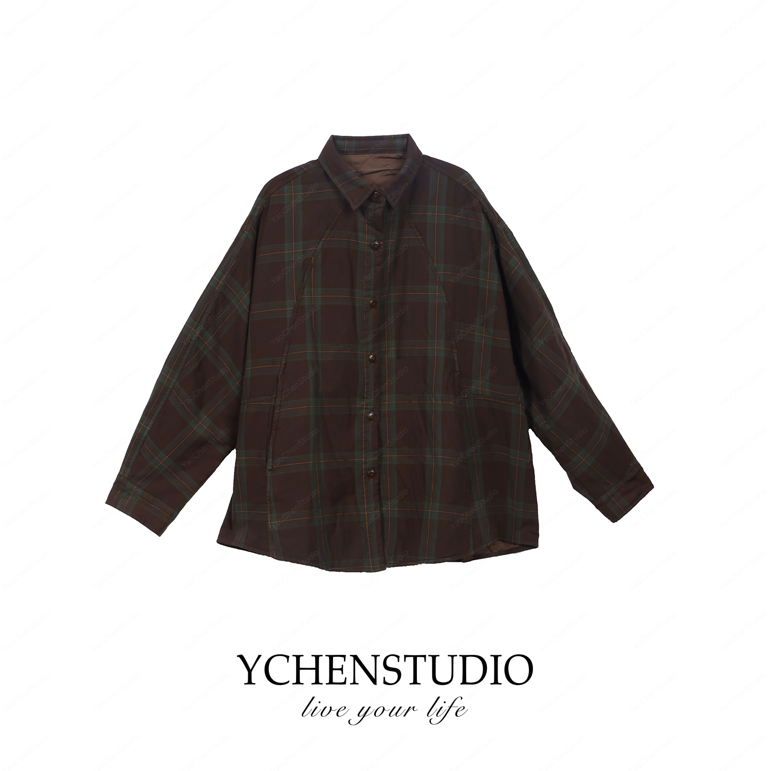 YCS【写生】秋冬新款百搭复古长袖格子夹棉外套W8499