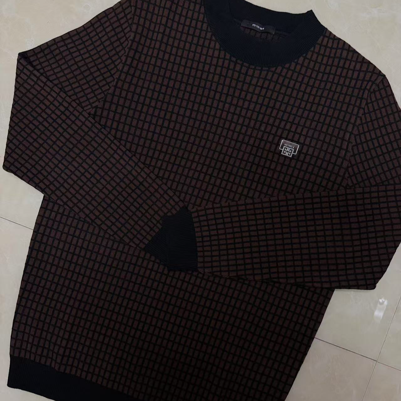 千鸟格圆领秋冬长袖】男士针织秋冬款长袖