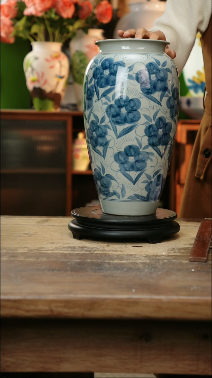 瓷片 景德镇纯手工釉下彩精品花瓶