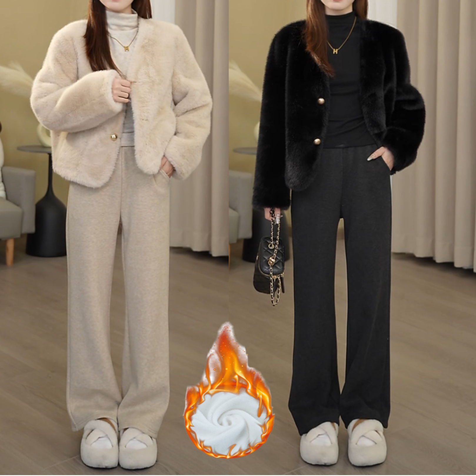 加厚加绒小个子秋冬休闲阔腿宽松百搭显瘦气质网红裤子窄版