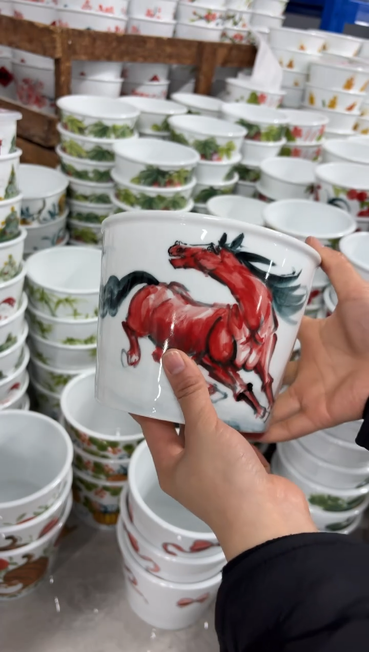 景德镇高温陶瓷食品级手绘釉中彩-大号泡面桶