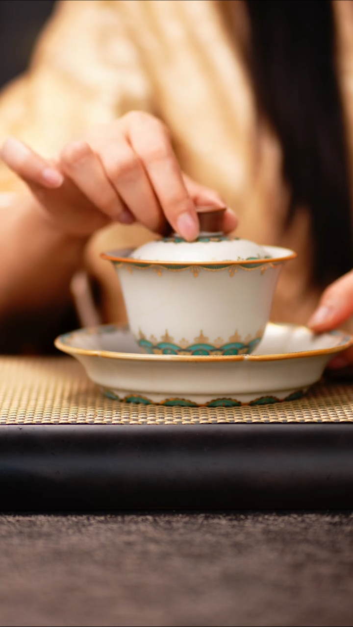 CCTX 74DC-1827敦煌印象汝窑三才盖碗大号碟子