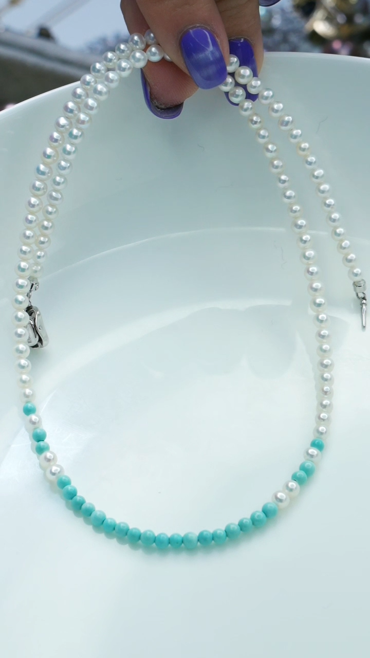 【闪购商品】淡水珍珠颈饰银S925镶嵌淡水珍珠绿松石项链