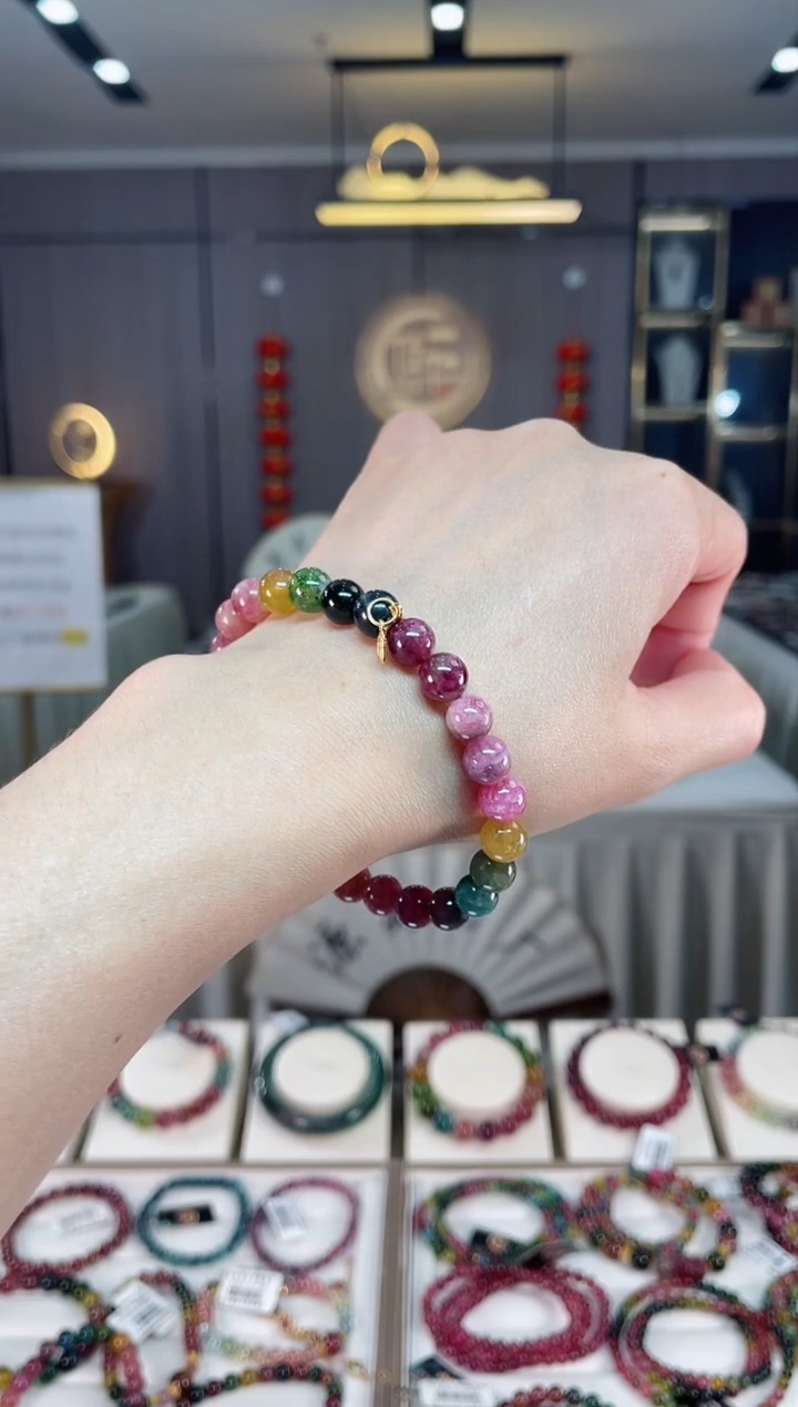 未镶嵌老矿碧玺彩虹单圈手串7mm+碧玺hon多样性发一条