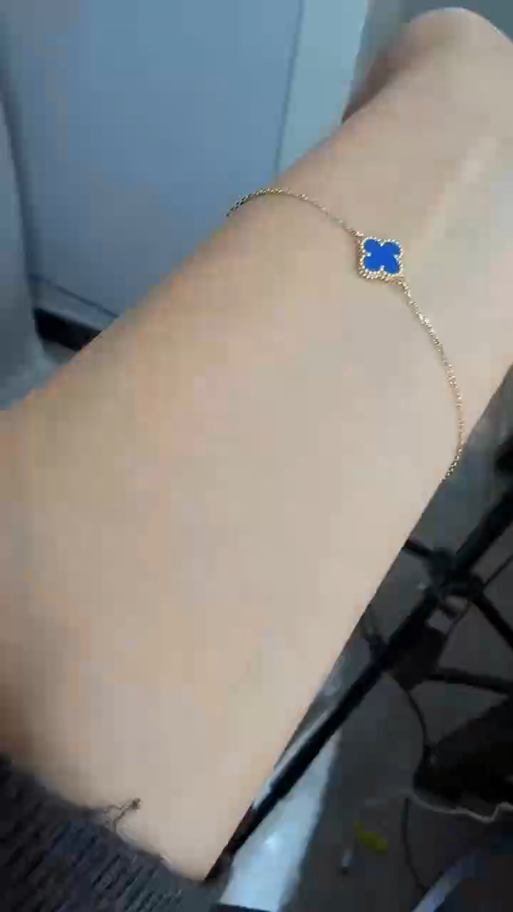 18K金镶嵌手链玛瑙/玉髓蓝玉髓小单花