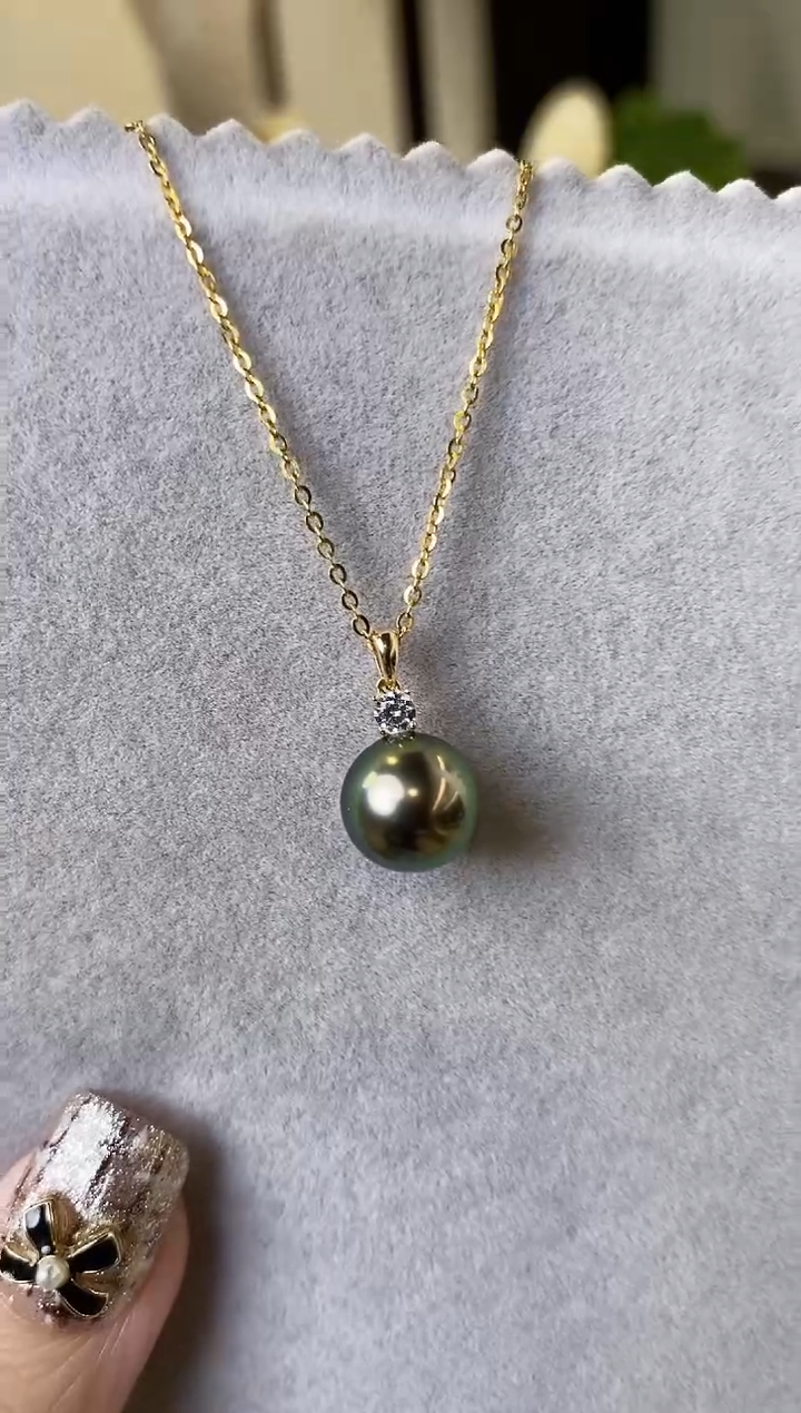【闪购商品】海水珍珠吊坠(赠链)18K金镶嵌10-11大溪地黑珍珠吊坠