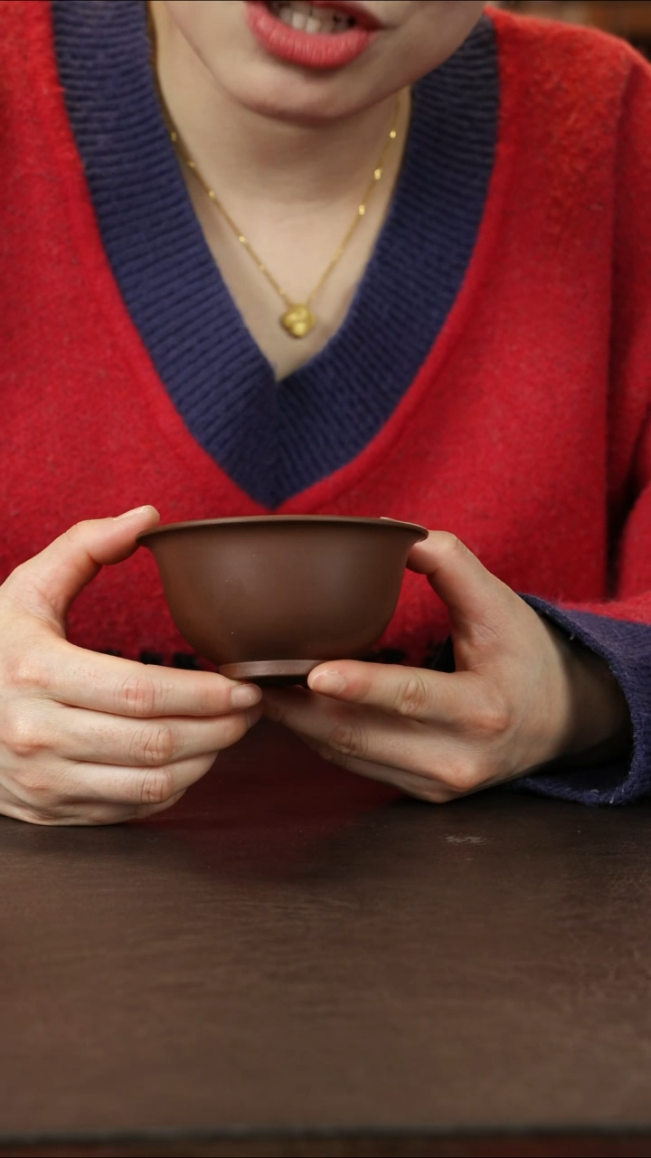 茶杯紫砂古雅压手杯 革紫泥