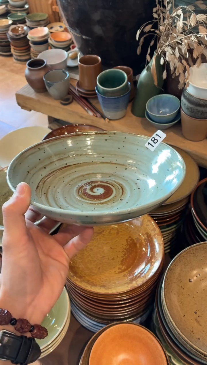 瓷片慕****A181  蓝麻点深锅盘1个