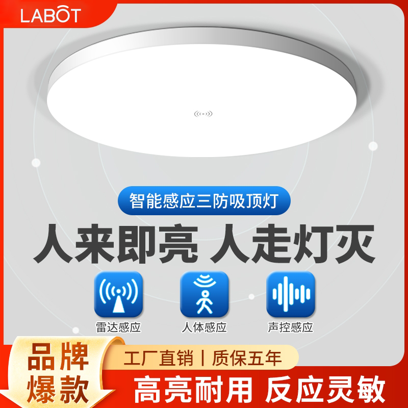 智能感应吸顶灯阳台走廊过道楼梯间楼道雷达人体感应灯简约声控灯