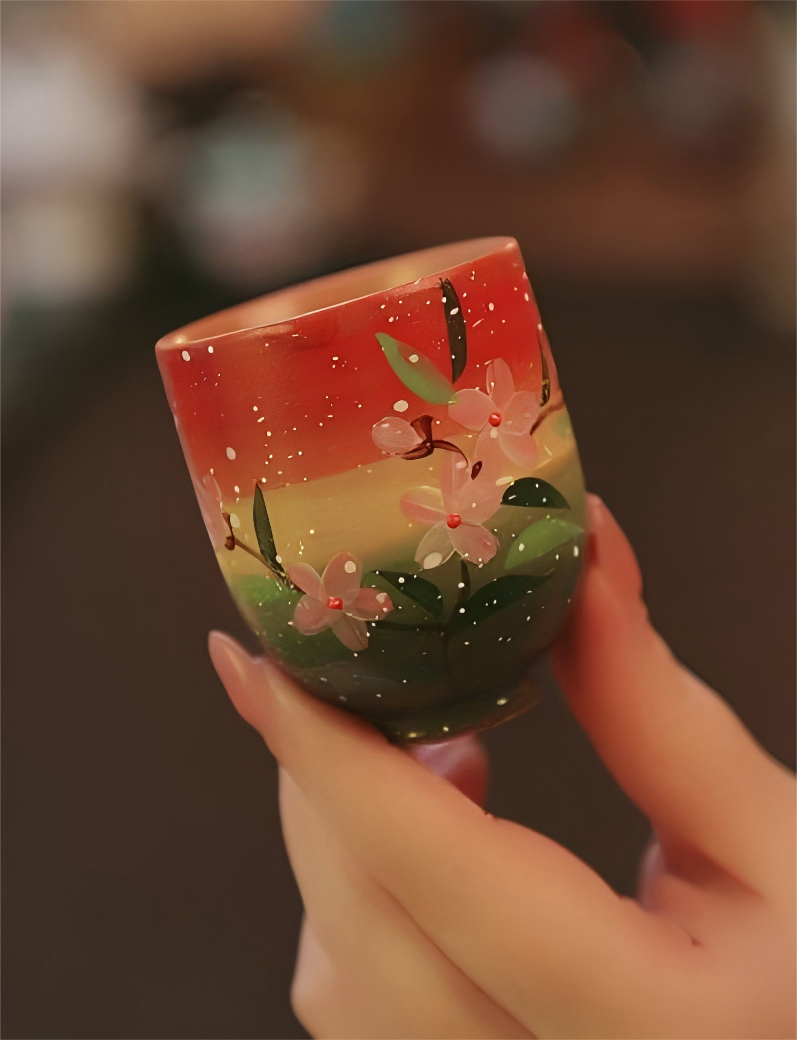 迎春手绘釉下彩女士新春文艺小资陶瓷茶具手握杯