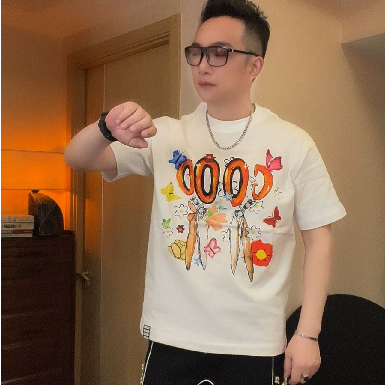 时尚穿搭【GD蝴蝶花剪刀】短袖T恤，男女同款