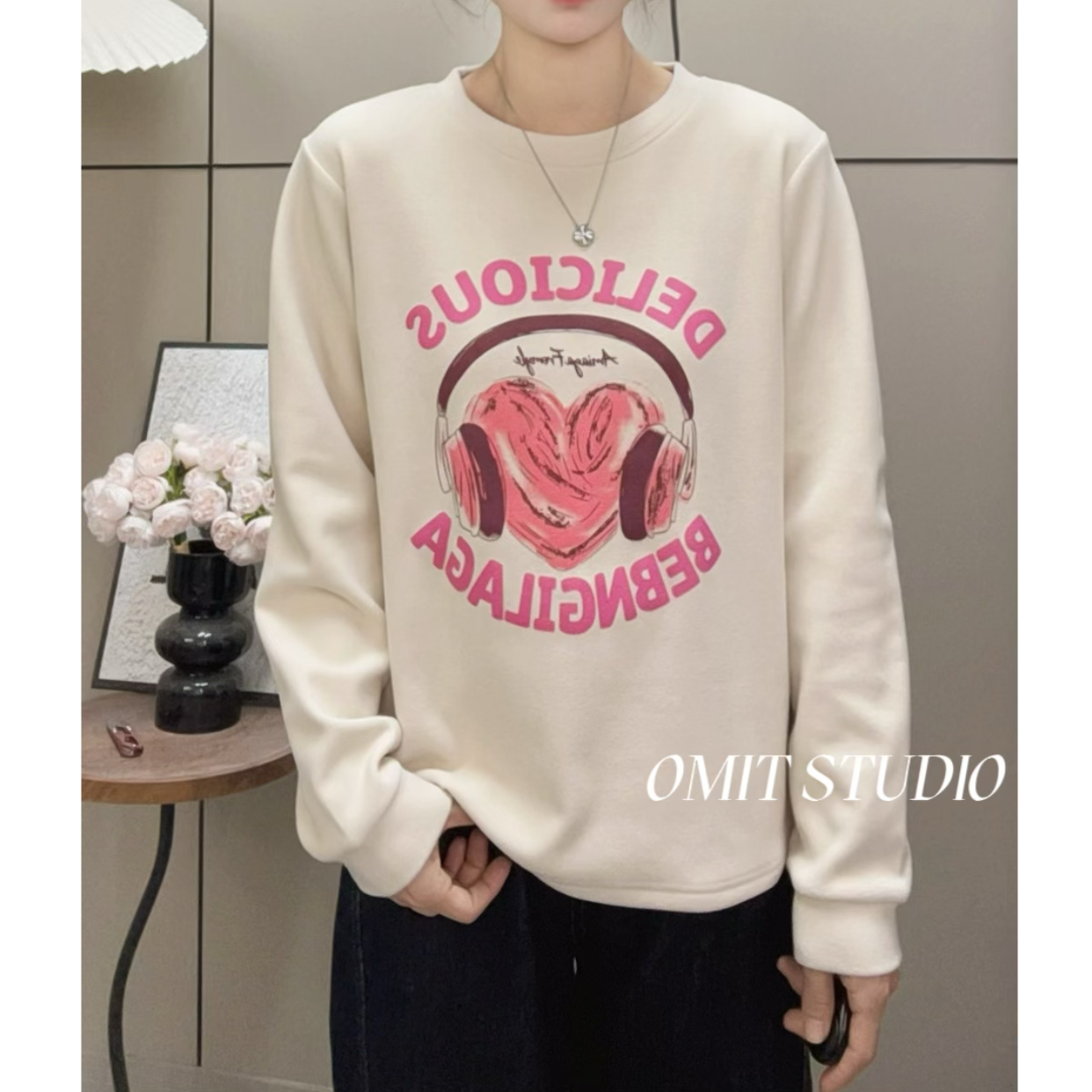 【粉爱心】新款秋冬磨毛加厚双面绒正肩印花常规长袖