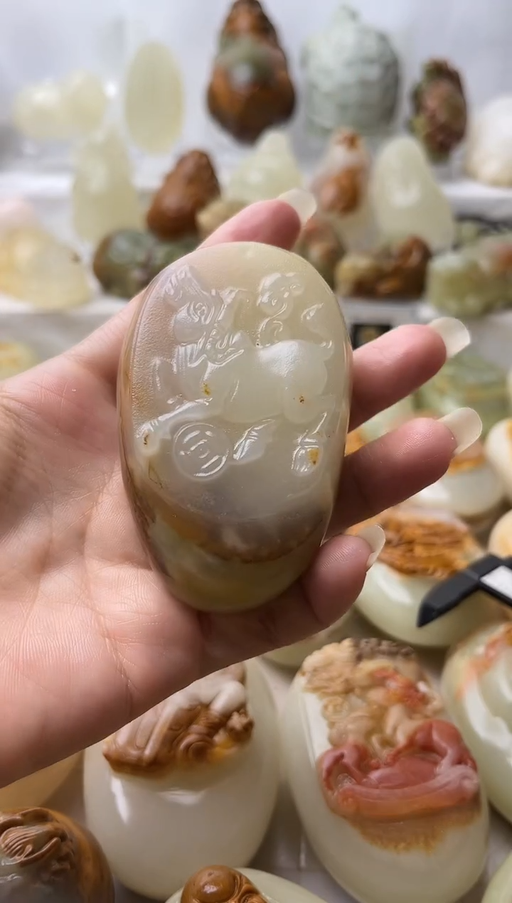 石材方解石手把摆件不退换牛微瑕