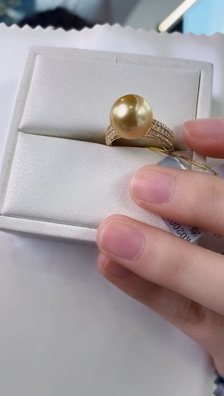 【闪购商品】海水珍珠戒指18K金镶嵌11-12南洋金珠戒指